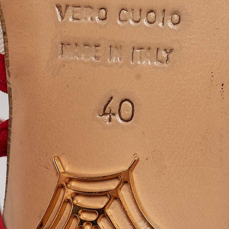 Pre Owned Charlotte Olympia Red Suede and Mesh Crystal Isadora Sandals Size 40