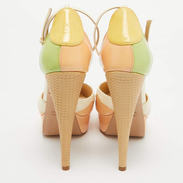 Pre Owned Charlotte Olympia Tricolor Patent Leather Ice Cream Cone-Heel d'Orsay Pumps Size 37