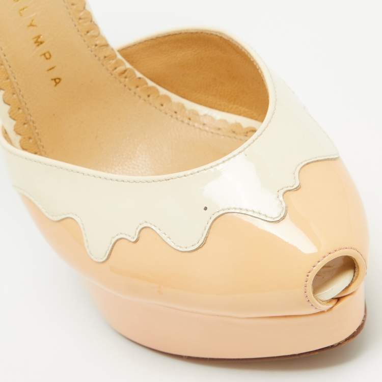 Pre Owned Charlotte Olympia Tricolor Patent Leather Ice Cream Cone-Heel d'Orsay Pumps Size 37