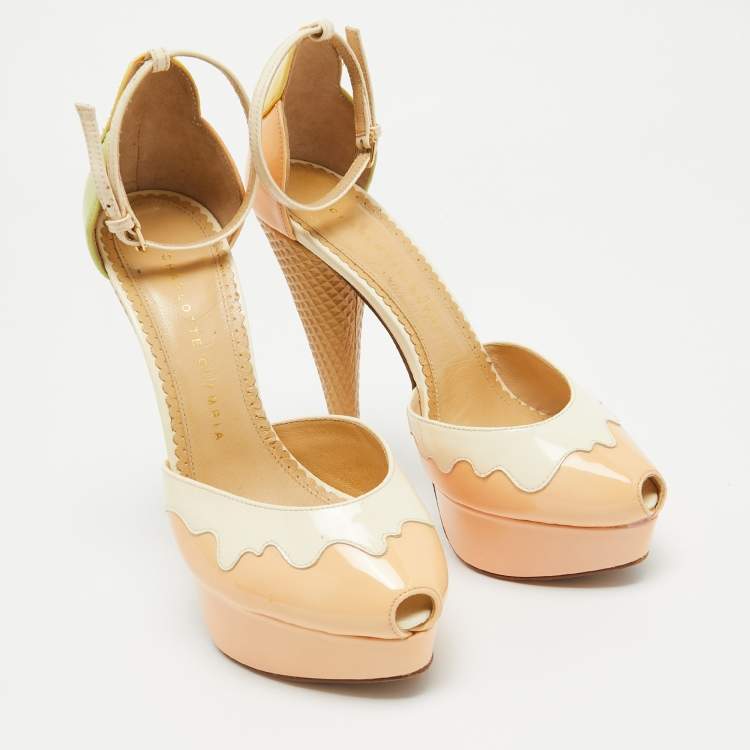 Pre Owned Charlotte Olympia Tricolor Patent Leather Ice Cream Cone-Heel d'Orsay Pumps Size 37