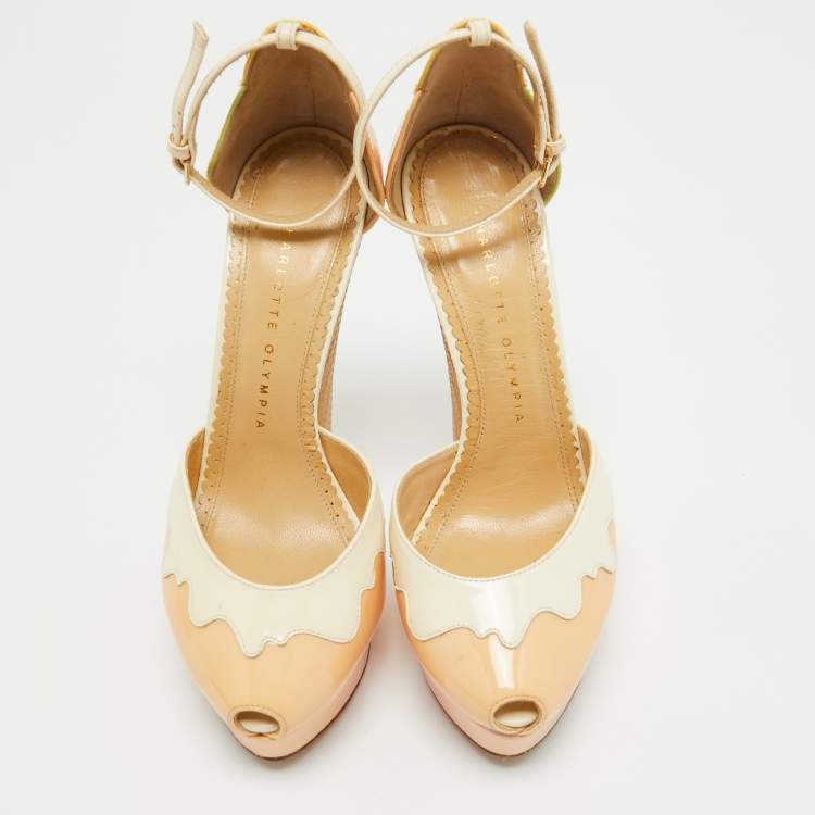 Pre Owned Charlotte Olympia Tricolor Patent Leather Ice Cream Cone-Heel d'Orsay Pumps Size 37