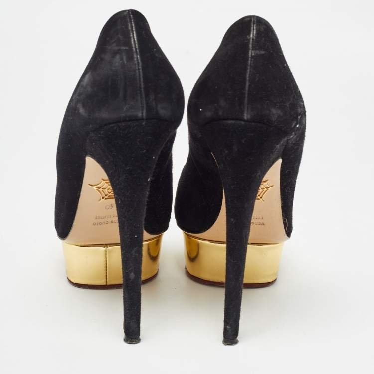Pre Owned Charlotte Olympia Black Suede Platform Pumps Size 40