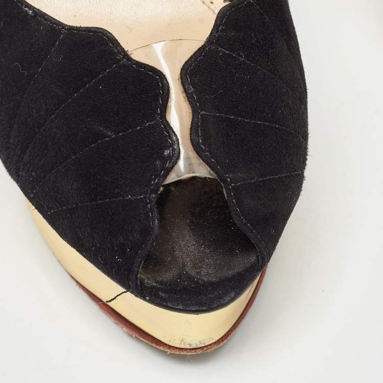 Pre Owned Charlotte Olympia Black Suede Platform Pumps Size 40