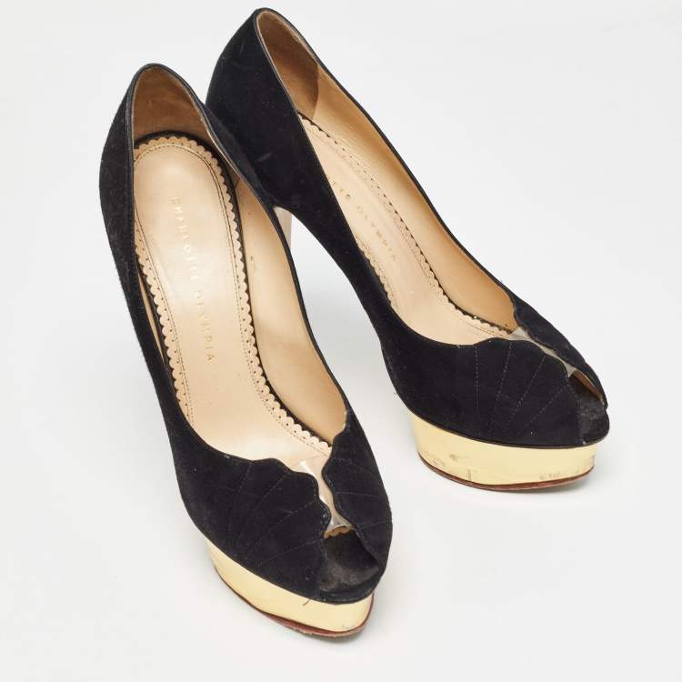 Pre Owned Charlotte Olympia Black Suede Platform Pumps Size 40
