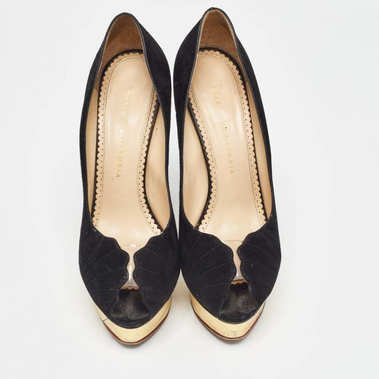 Pre Owned Charlotte Olympia Black Suede Platform Pumps Size 40