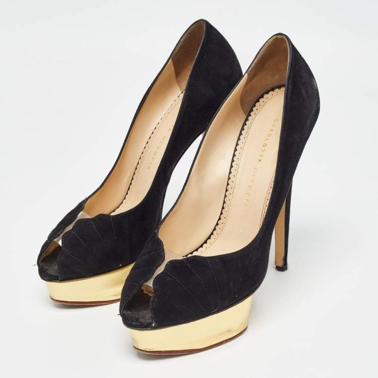 Pre Owned Charlotte Olympia Black Suede Platform Pumps Size 40