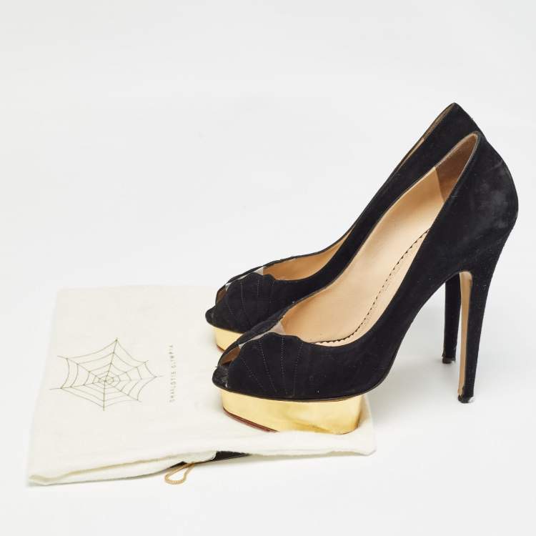 Pre Owned Charlotte Olympia Black Suede Platform Pumps Size 40