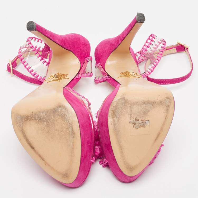 Pre Owned Charlotte Olympia Pink PVC and Suede Pomeline Ankle Strap Sandals Size 37.5