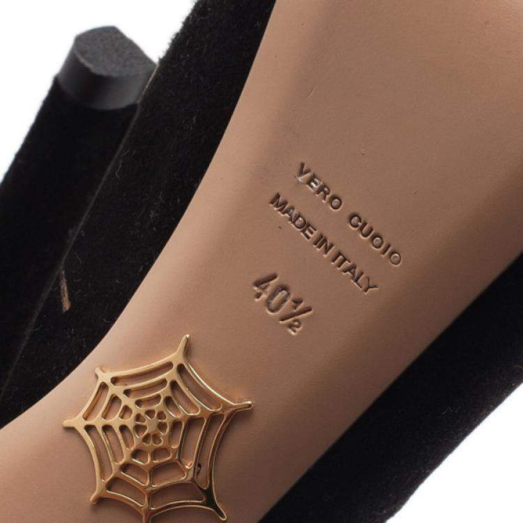 Pre Owned Charlotte Olympia Black Suede Eve Leaf Cutout Ankle Booties Size 40.5