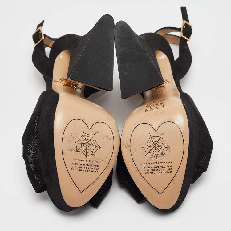 Pre Owned Charlotte Olympia Black Iridiscent Suede Vreeland Sandals Size 38