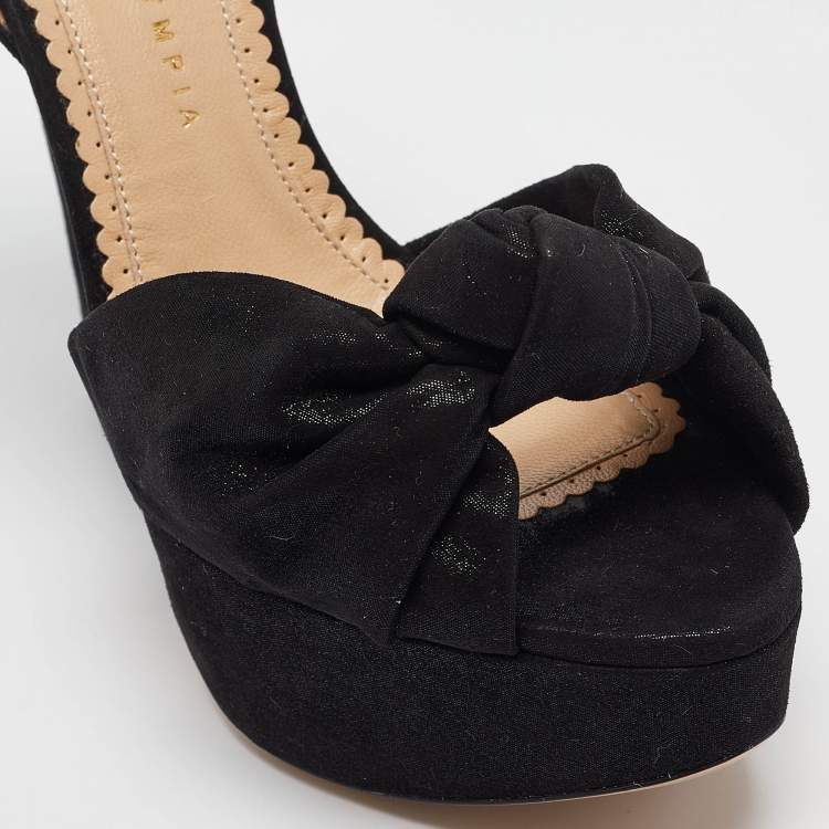 Pre Owned Charlotte Olympia Black Iridiscent Suede Vreeland Sandals Size 38