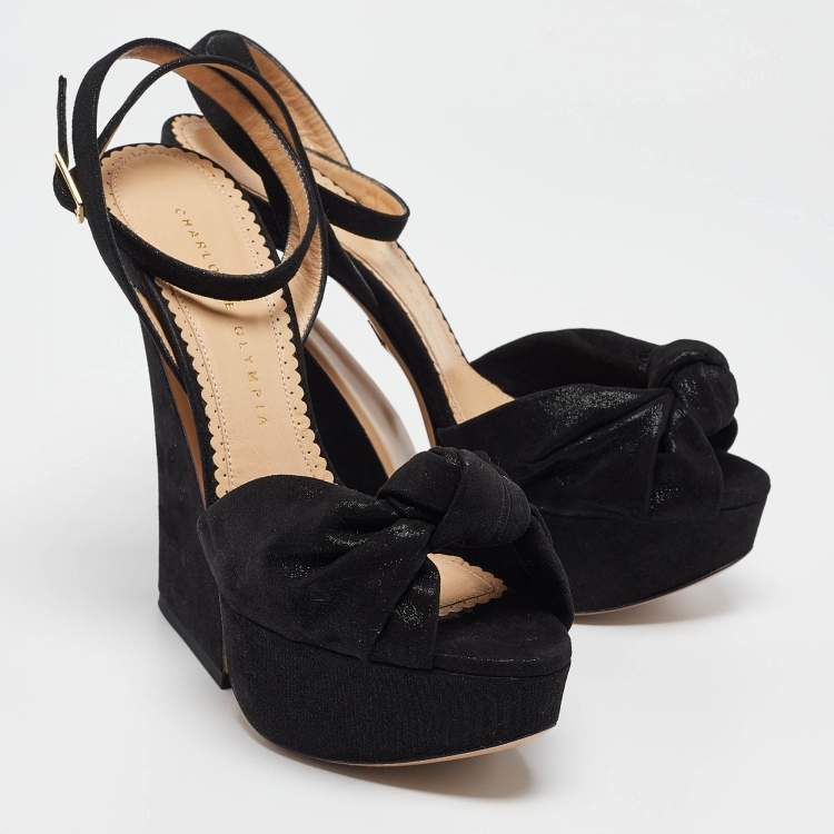 Pre Owned Charlotte Olympia Black Iridiscent Suede Vreeland Sandals Size 38