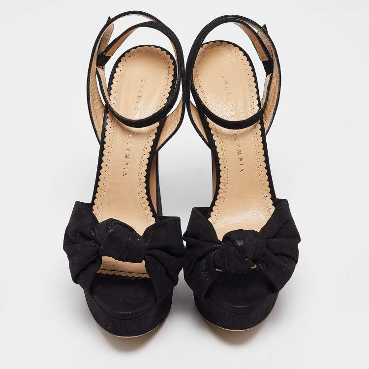 Pre Owned Charlotte Olympia Black Iridiscent Suede Vreeland Sandals Size 38