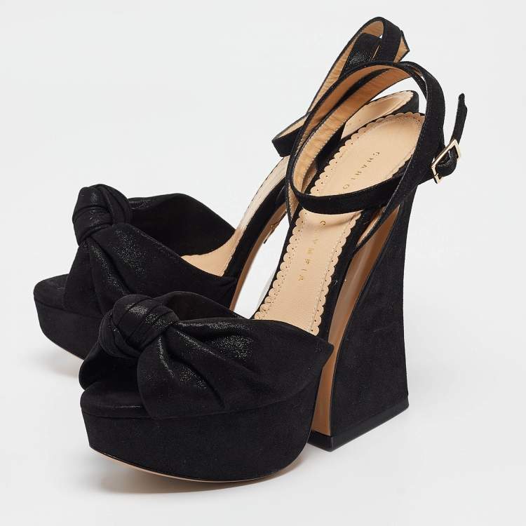 Pre Owned Charlotte Olympia Black Iridiscent Suede Vreeland Sandals Size 38