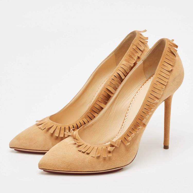 مملوكة مسبقًا Charlotte Olympia Brown Suede Fringe Pumps Size 40