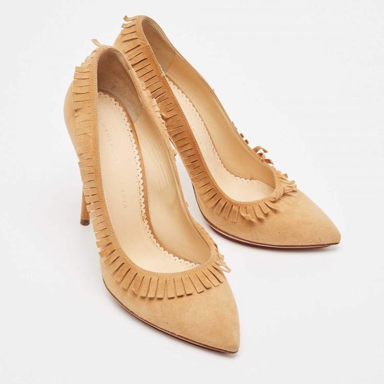 مملوكة مسبقًا Charlotte Olympia Brown Suede Fringe Pumps Size 40
