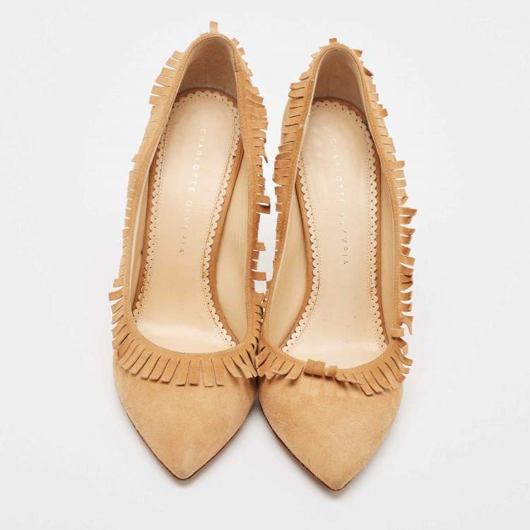 مملوكة مسبقًا Charlotte Olympia Brown Suede Fringe Pumps Size 40
