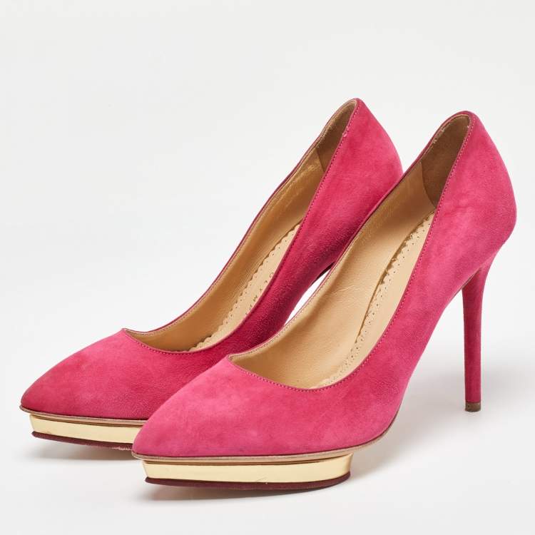 Pre Owned Charlotte Olympia Pink Suede Platform Pumps Size 36