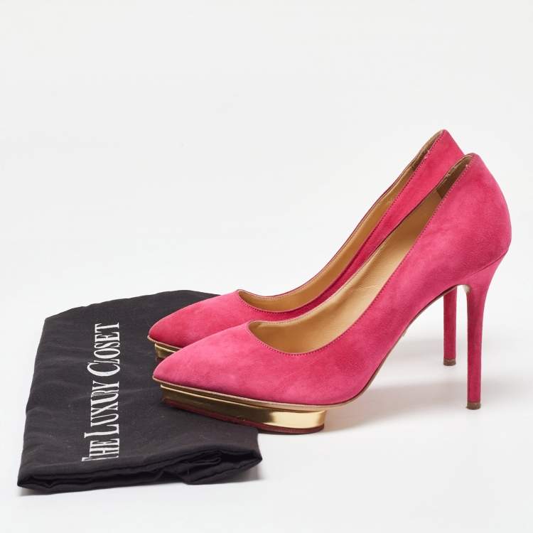 Pre Owned Charlotte Olympia Pink Suede Platform Pumps Size 36