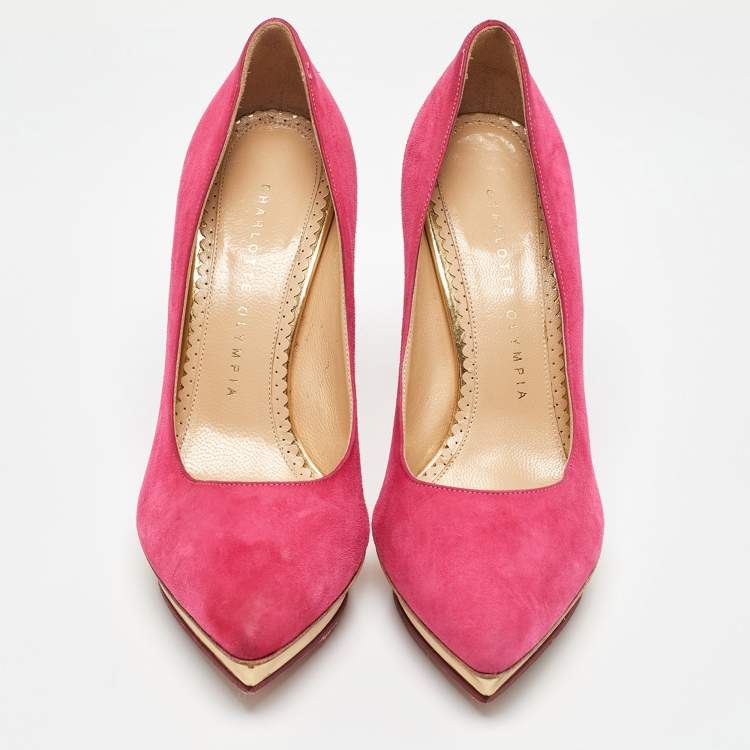 Pre Owned Charlotte Olympia Pink Suede Platform Pumps Size 36