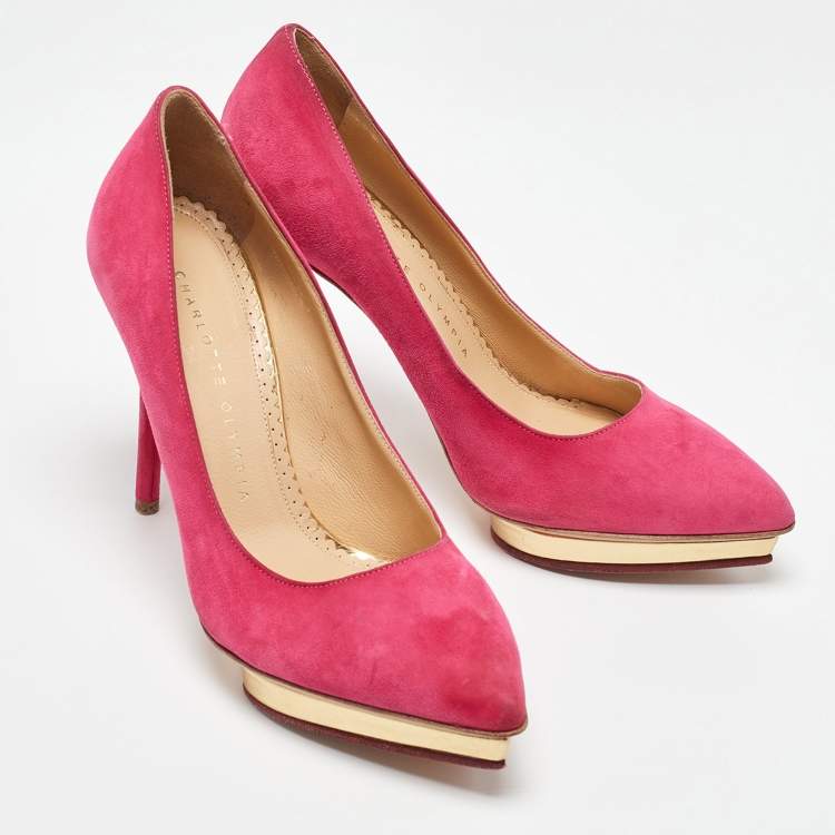 Pre Owned Charlotte Olympia Pink Suede Platform Pumps Size 36