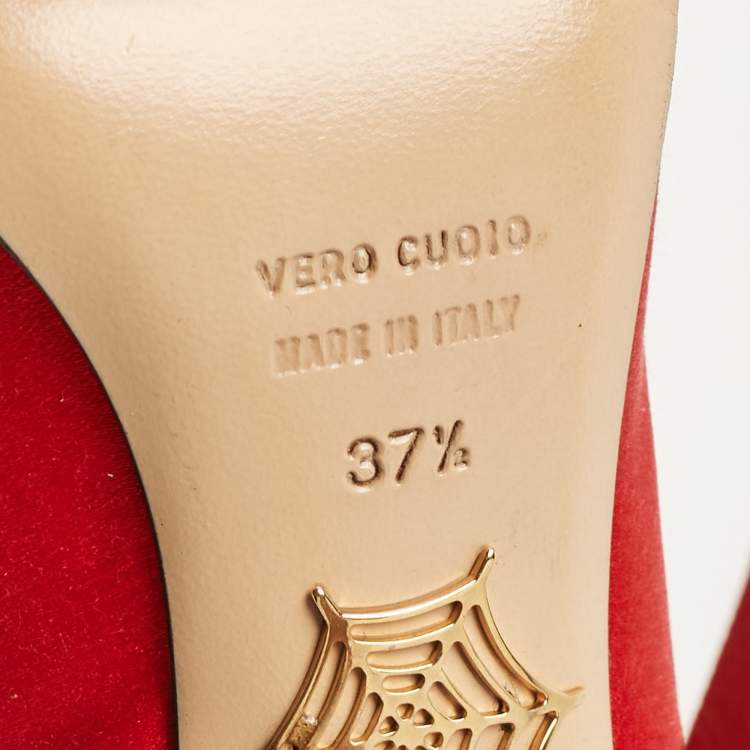 Pre Owned Charlotte Olympia Red Satin Paloma Platform Pumps Size 37.5