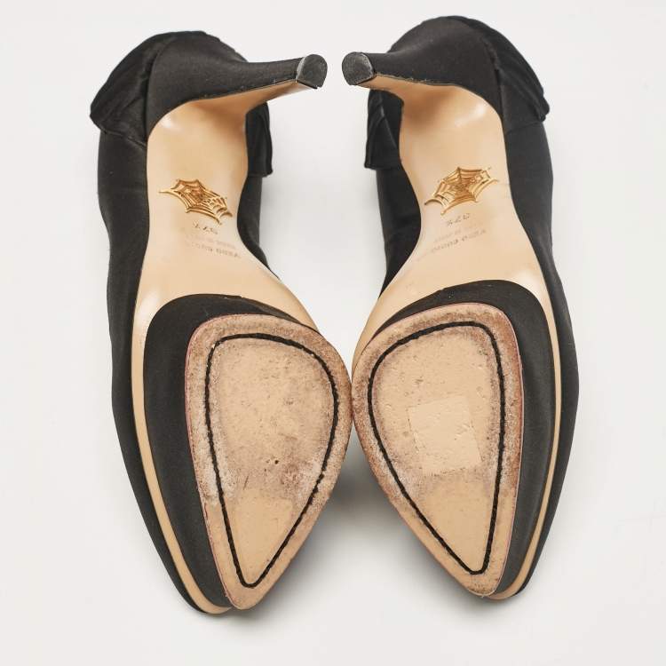 Pre Owned Charlotte Olympia Black Satin Paloma Platform Pumps Size 37.5