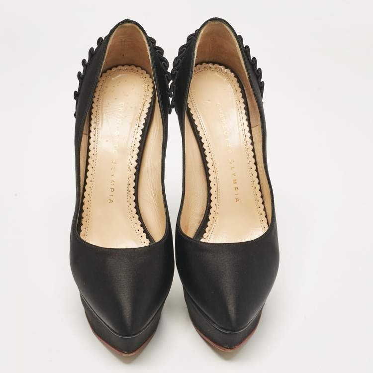 Pre Owned Charlotte Olympia Black Satin Paloma Platform Pumps Size 37.5