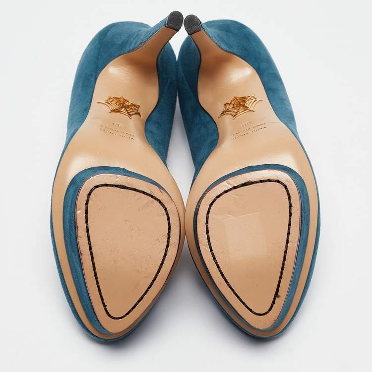Pre Owned Charlotte Olympia Blue Suede Dolly Platform Pumps Size 38