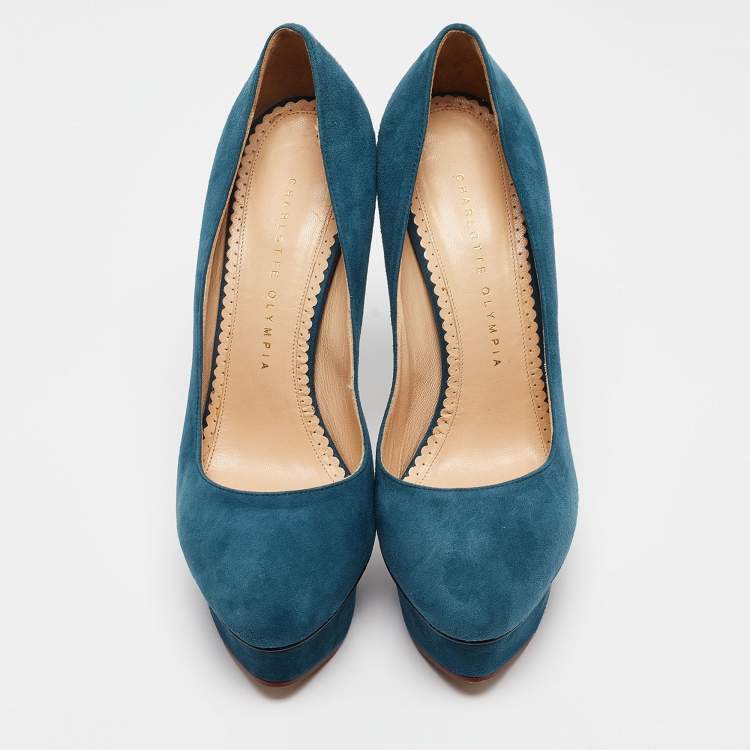 Pre Owned Charlotte Olympia Blue Suede Dolly Platform Pumps Size 38