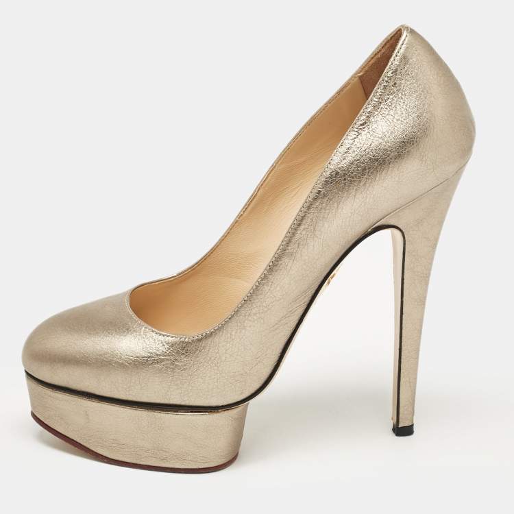 مملوكة مسبقًا Charlotte Olympia Metallic Leather Dolly Platform Pumps Size 38