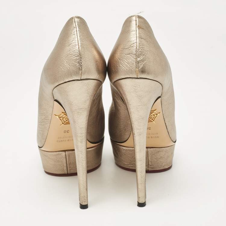 مملوكة مسبقًا Charlotte Olympia Metallic Leather Dolly Platform Pumps Size 38