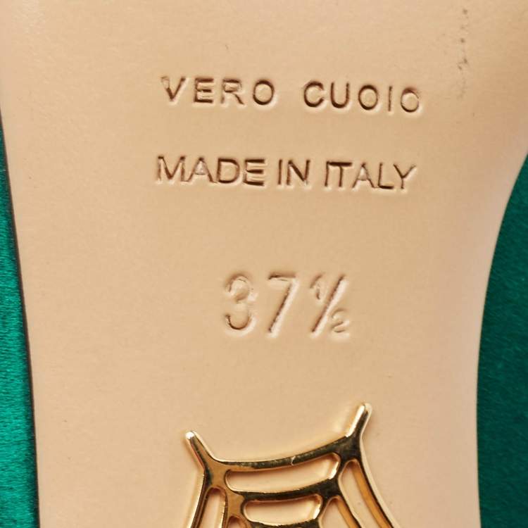 Pre Owned Charlotte Olympia Green Satin Paloma Platform Pumps Size 37.5