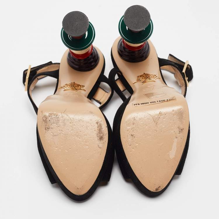 Pre Owned Charlotte Olympia Black Suede Ankle Strap Sandals Size 35