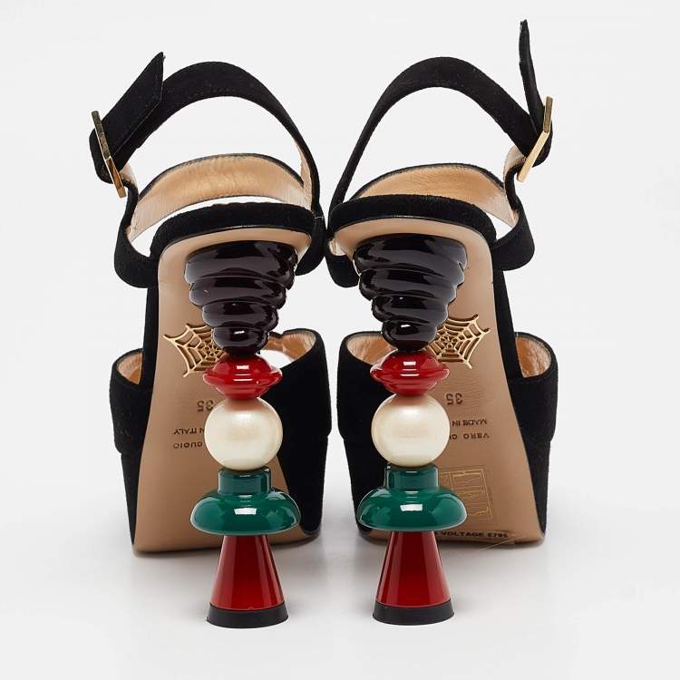 Pre Owned Charlotte Olympia Black Suede Ankle Strap Sandals Size 35