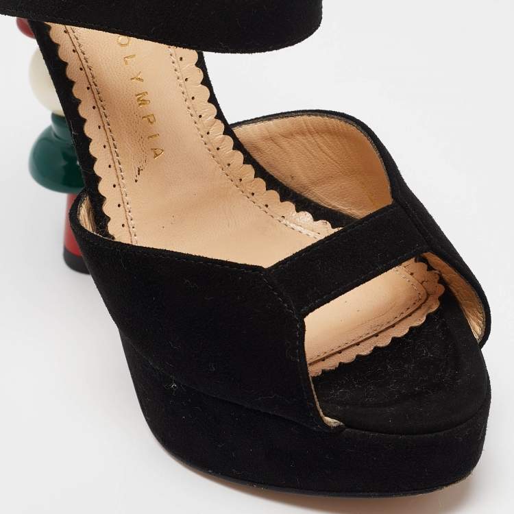 Pre Owned Charlotte Olympia Black Suede Ankle Strap Sandals Size 35