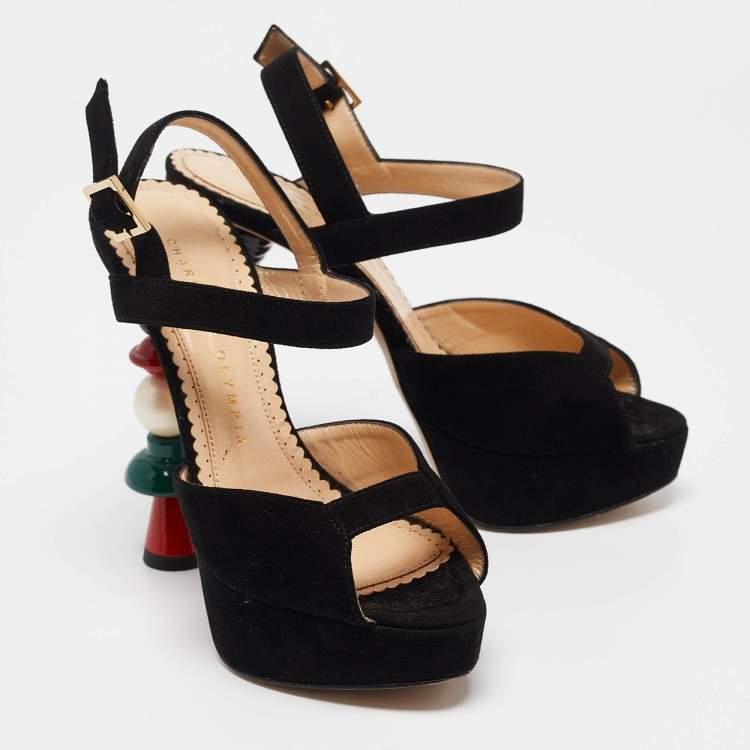 Pre Owned Charlotte Olympia Black Suede Ankle Strap Sandals Size 35