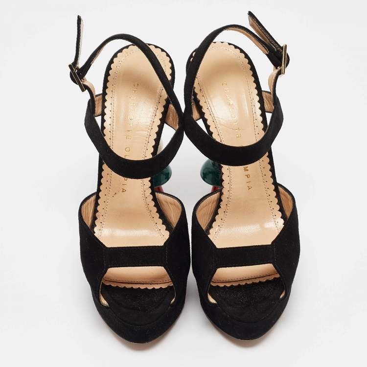 Pre Owned Charlotte Olympia Black Suede Ankle Strap Sandals Size 35