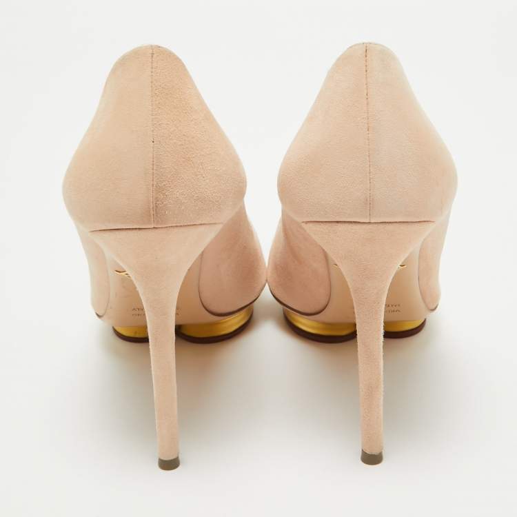 Pre Owned Charlotte Olympia Beige Suede Dotty Platform Pumps Size 38.5