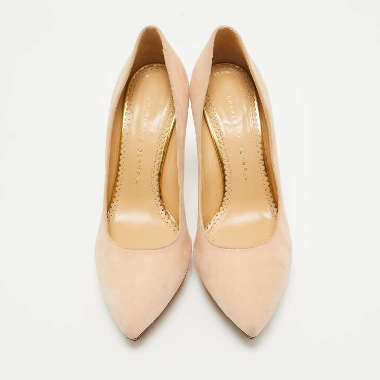 Pre Owned Charlotte Olympia Beige Suede Dotty Platform Pumps Size 38.5