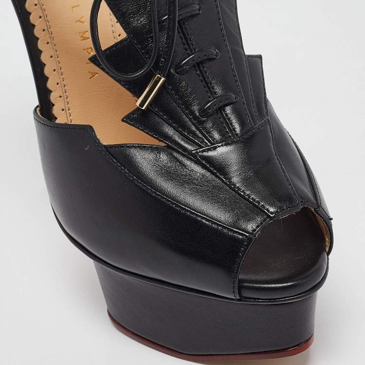 Pre Owned Charlotte Olympia Black Leather Ankle Strap Sandals Size 35