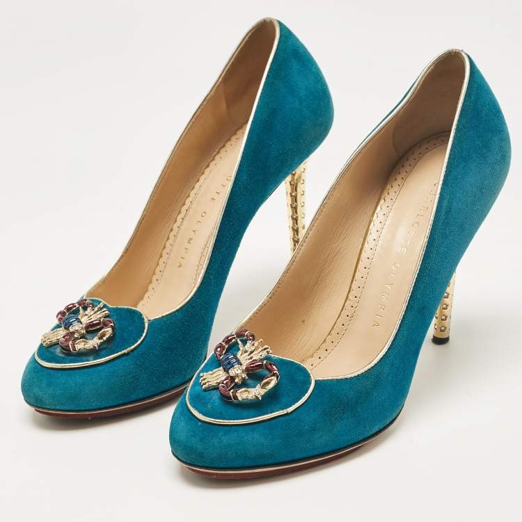 Pre Owned Charlotte Olympia Blue Suede Platform Pumps Size 36.5