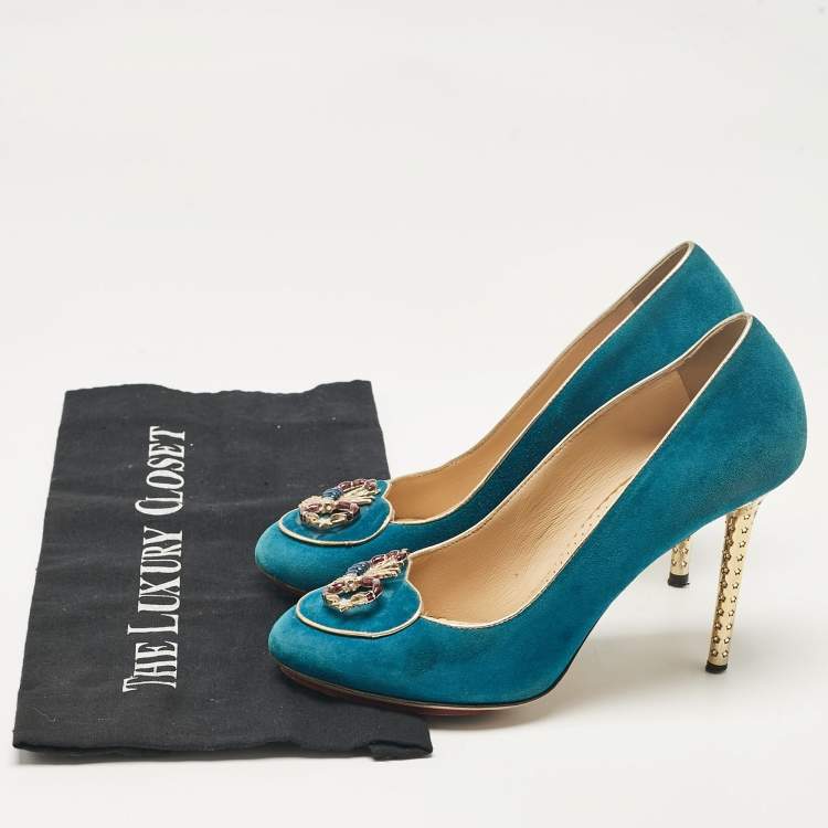 Pre Owned Charlotte Olympia Blue Suede Platform Pumps Size 36.5