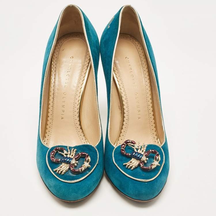 Pre Owned Charlotte Olympia Blue Suede Platform Pumps Size 36.5