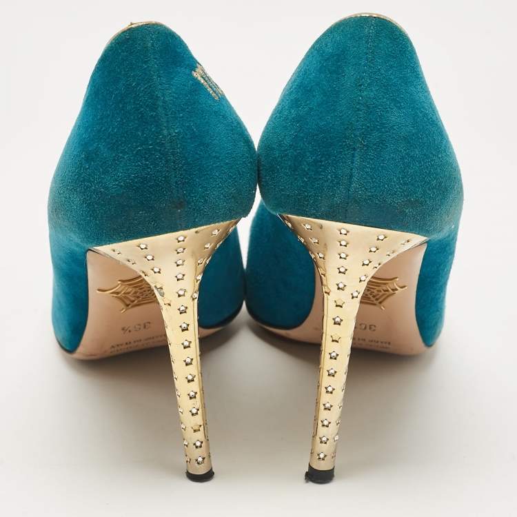 Pre Owned Charlotte Olympia Blue Suede Platform Pumps Size 36.5