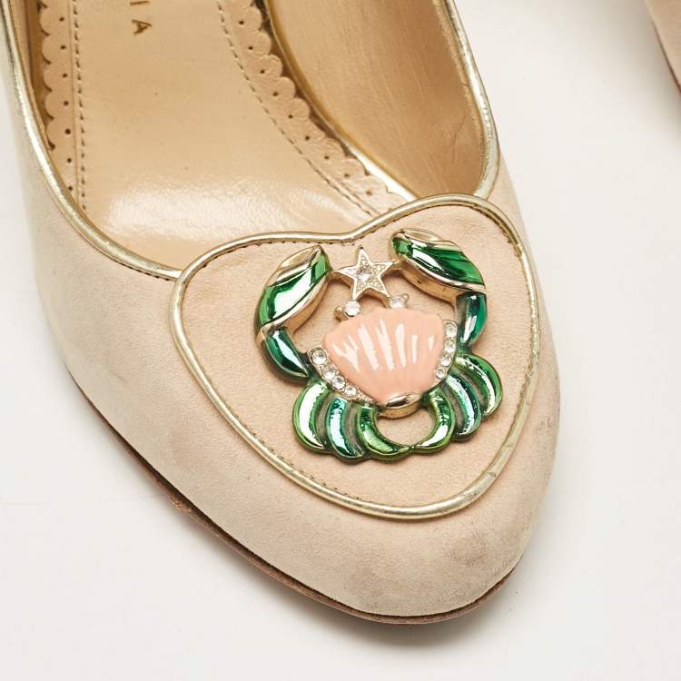 Pre Owned Charlotte Olympia Beige Suede Birthday Zodiac Pumps Size 36.5