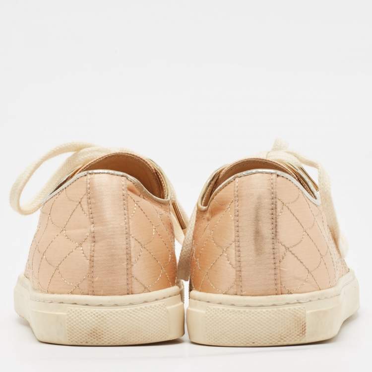 Pre Owned Charlotte Olympia Beige Leather and Satin Lace Up Sneakers Size 36