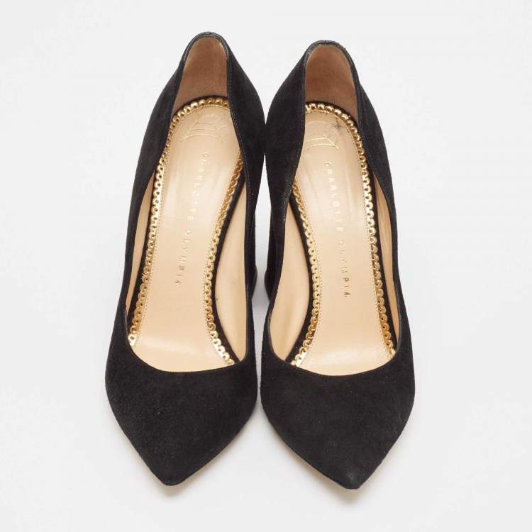 Pre Owned Charlotte Olympia Black Suede Block Heel Pumps Size 39