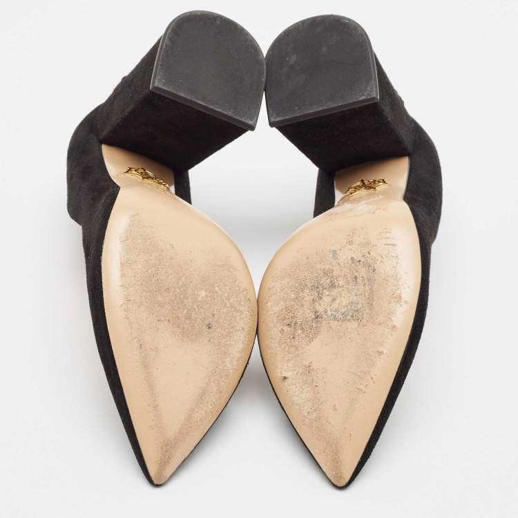 Pre Owned Charlotte Olympia Black Suede Block Heel Pumps Size 39