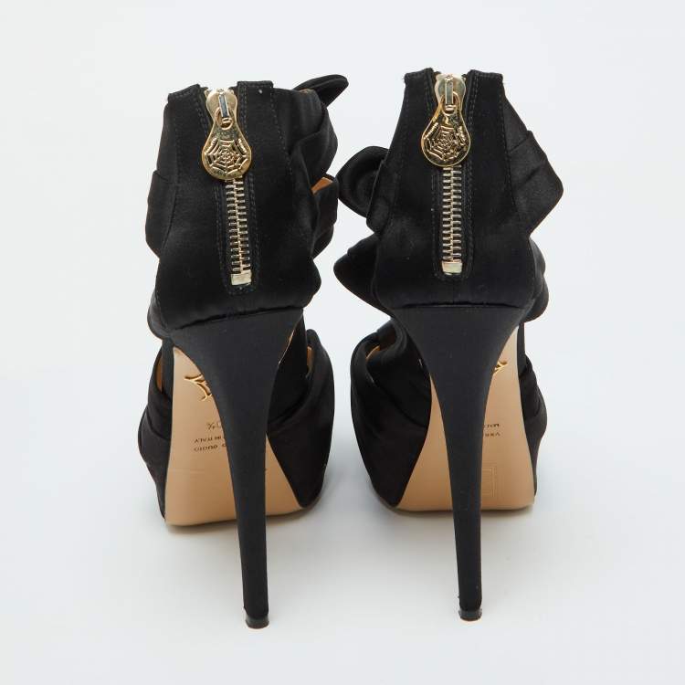 Pre Owned Charlotte Olympia Black Satin Andrea Knotted Platform Sandals Size 40.5